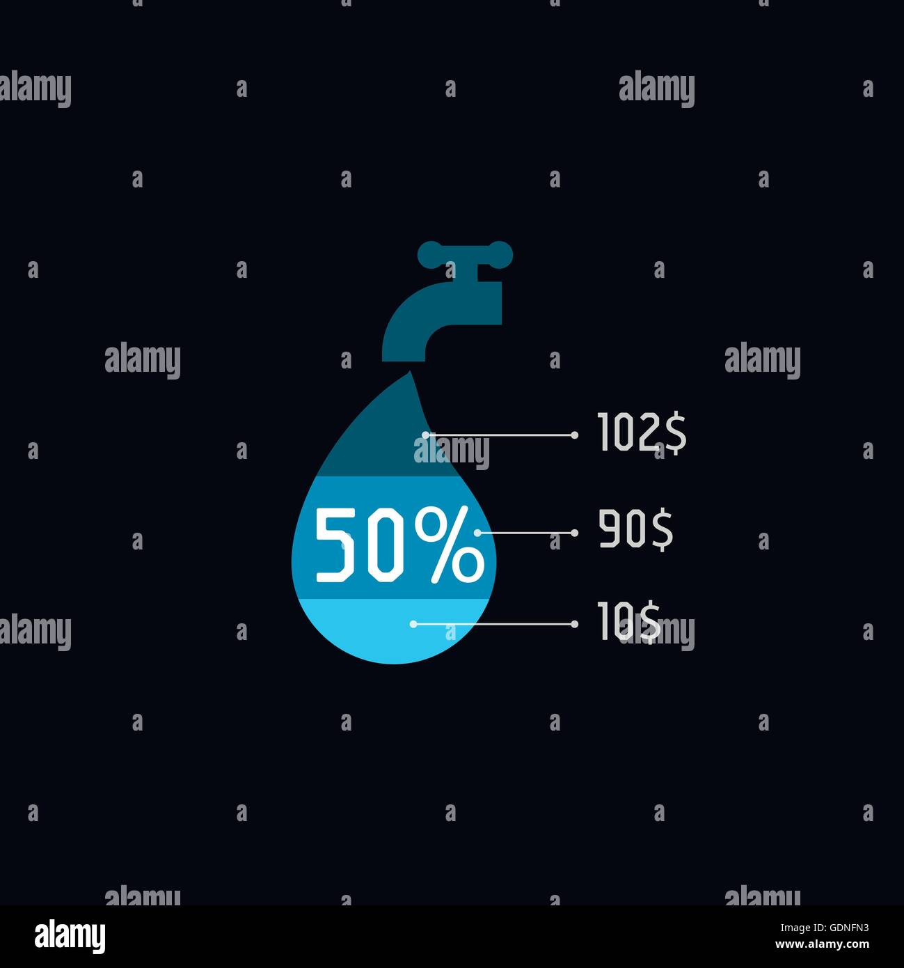 Robinet d'eau isolé avec blue drop logo Vector. Les paiements de services publics logotype. Illustration de Vecteur