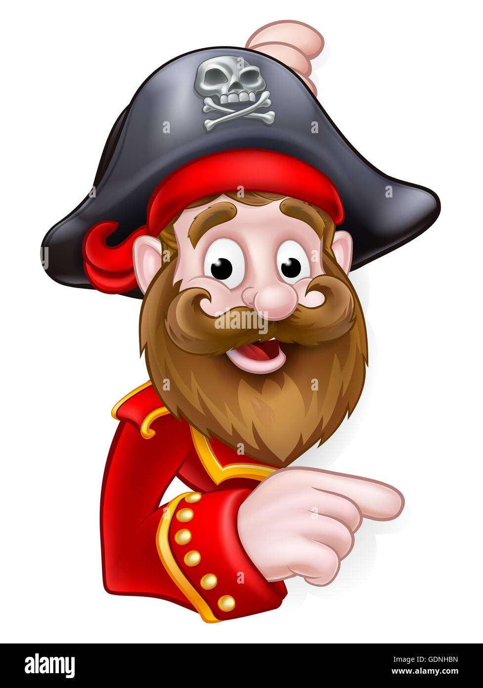 Un dessin animé pirate peeking autour d'un signe et de pointage Banque D'Images