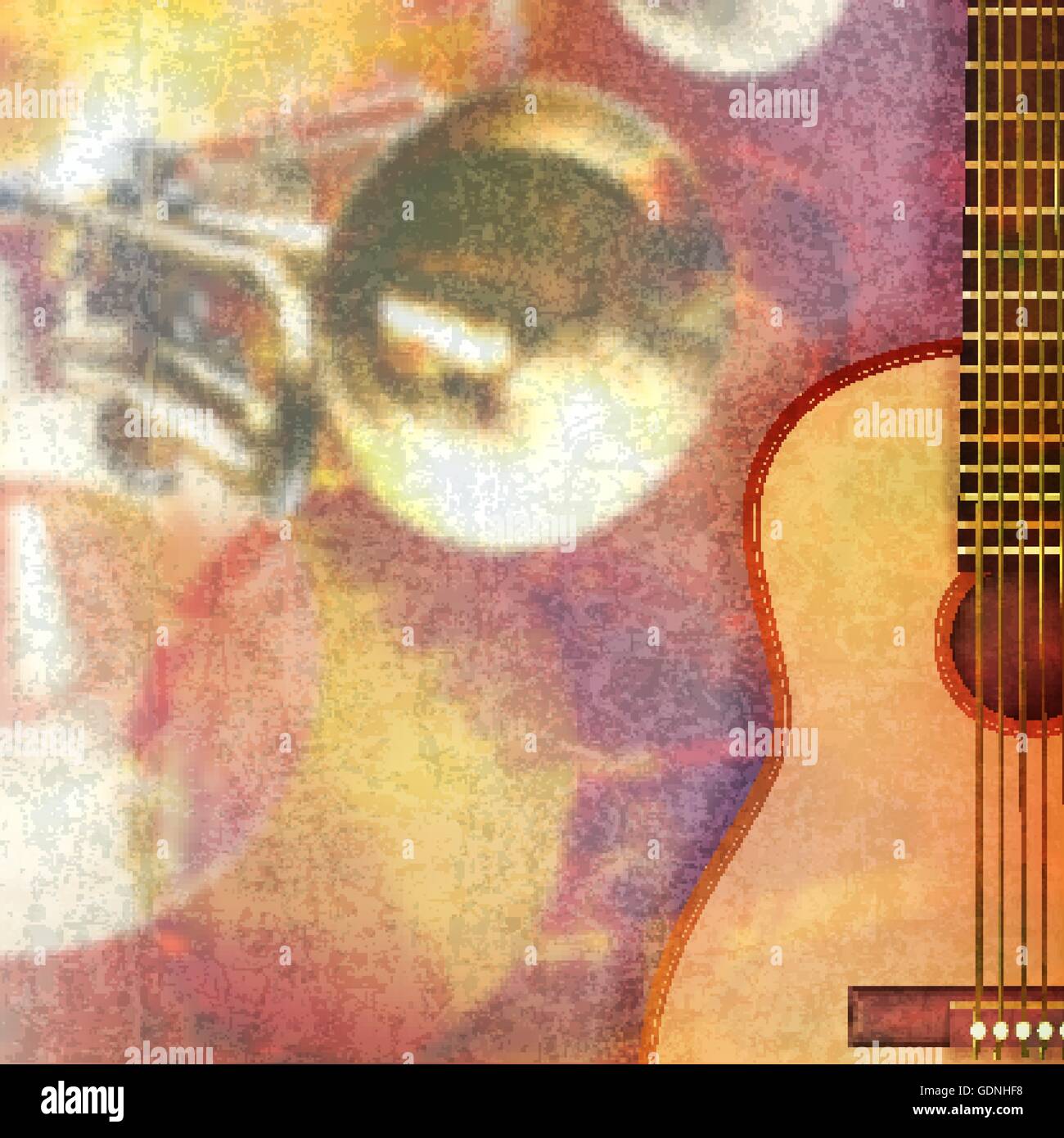 Résumé rouge grunge music background avec guitare acoustique Illustration de Vecteur