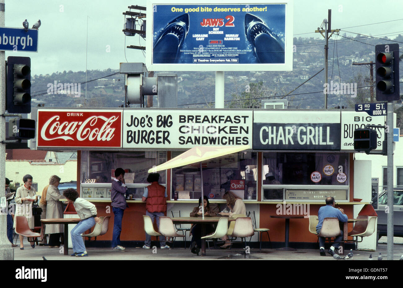 Burger Shack sur troisième St à Los Angeles vers 1980 Banque D'Images