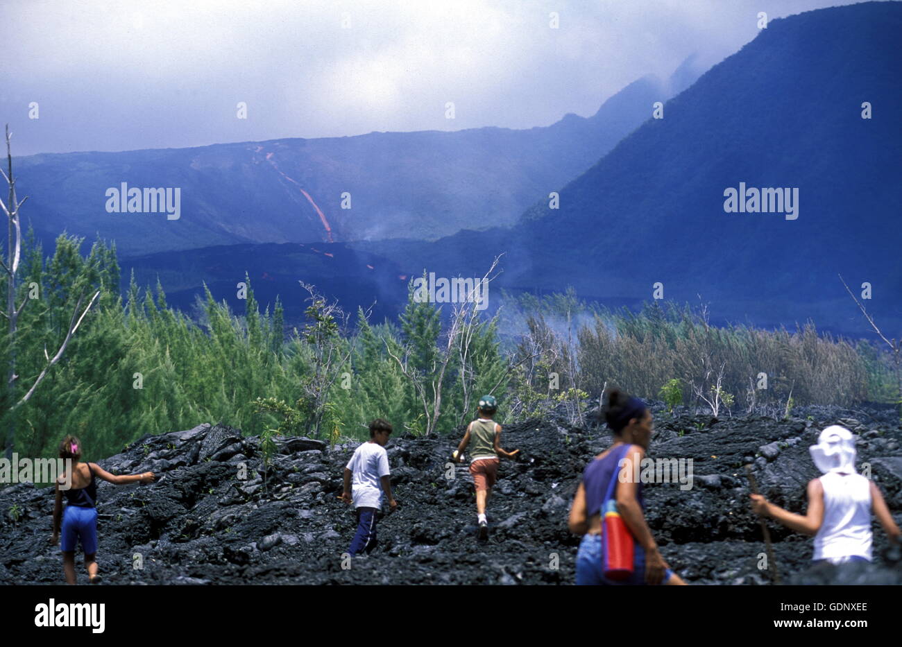 Le paysage allrond le volcan Piton de la Fournaise sur l'île de la réunion dans l'océan Indien en Afrique. Banque D'Images