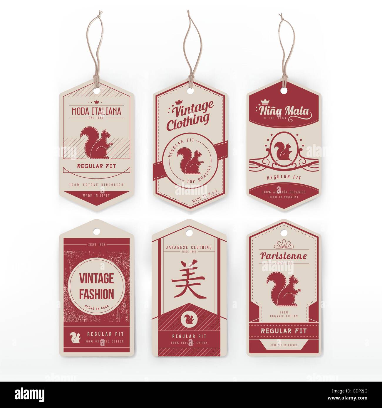 Vêtements en carton Vintage tags set avec un animal et de texte Illustration de Vecteur