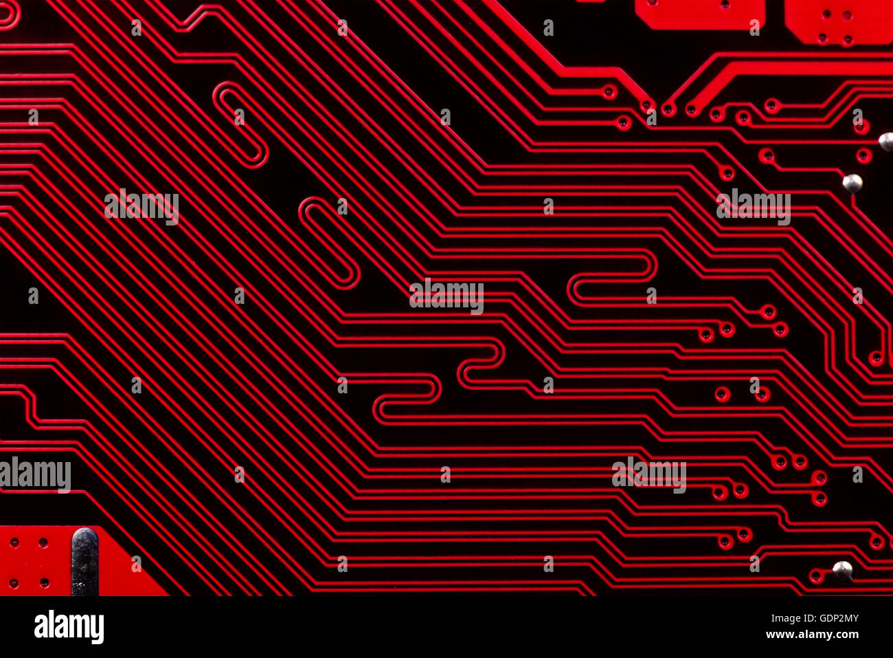 Ordinateur rouge circuit électronique, Close up Banque D'Images