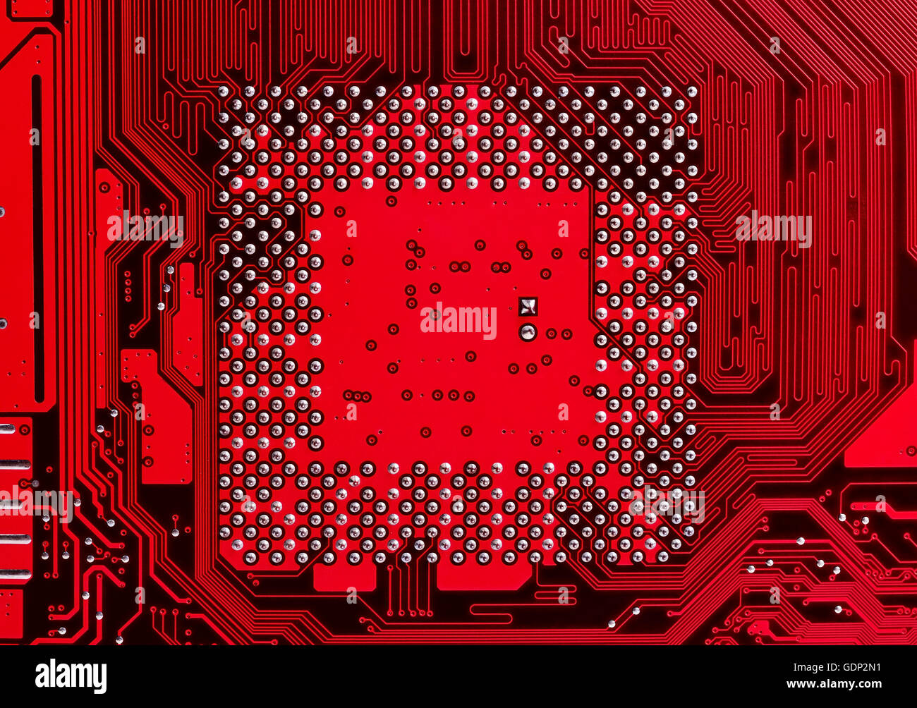 Ordinateur rouge circuit électronique, Close up Banque D'Images
