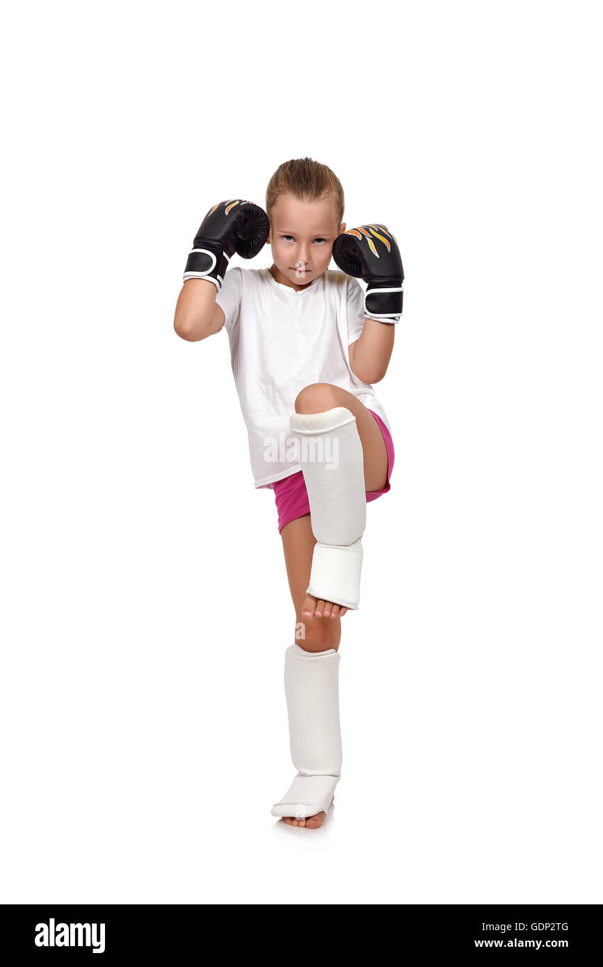 Muay Thai boxing girl leva sa jambe vers le haut Banque D'Images
