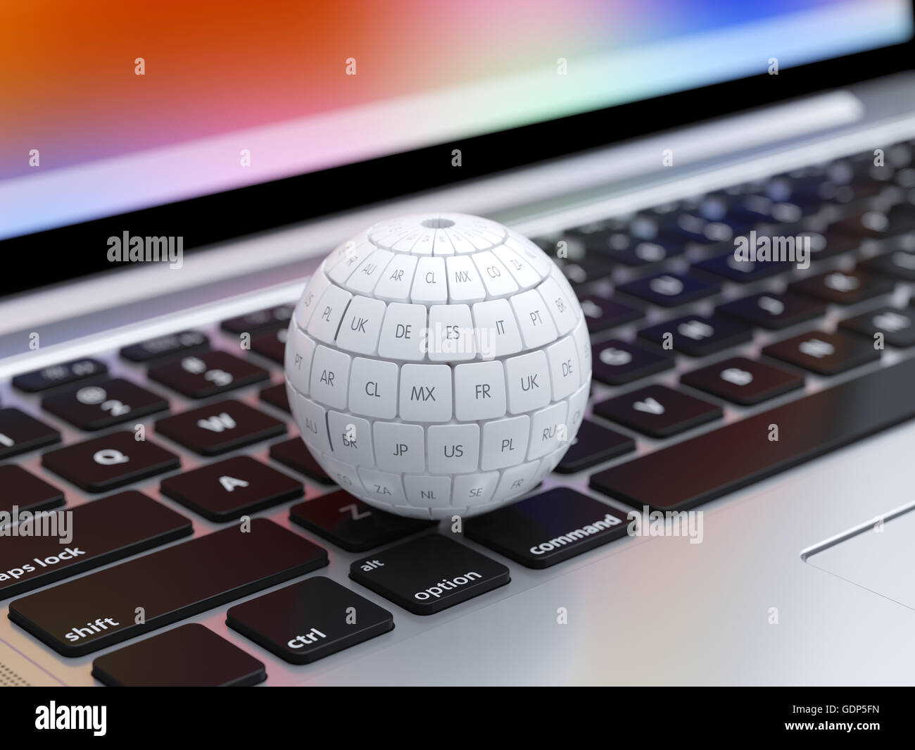 3D render of global internet traduire différentes langues et communication internet créative technologie PC. Groupe de tran Banque D'Images