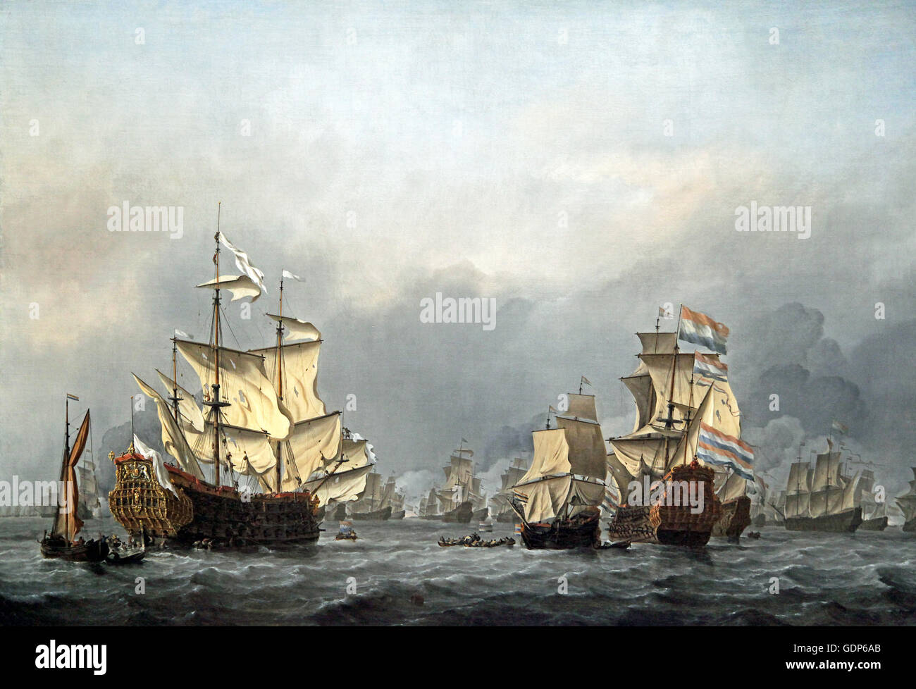 L'abandon de l'Île Royale par peintre Hollandais Willem van de Velde II 1633-1707 Banque D'Images