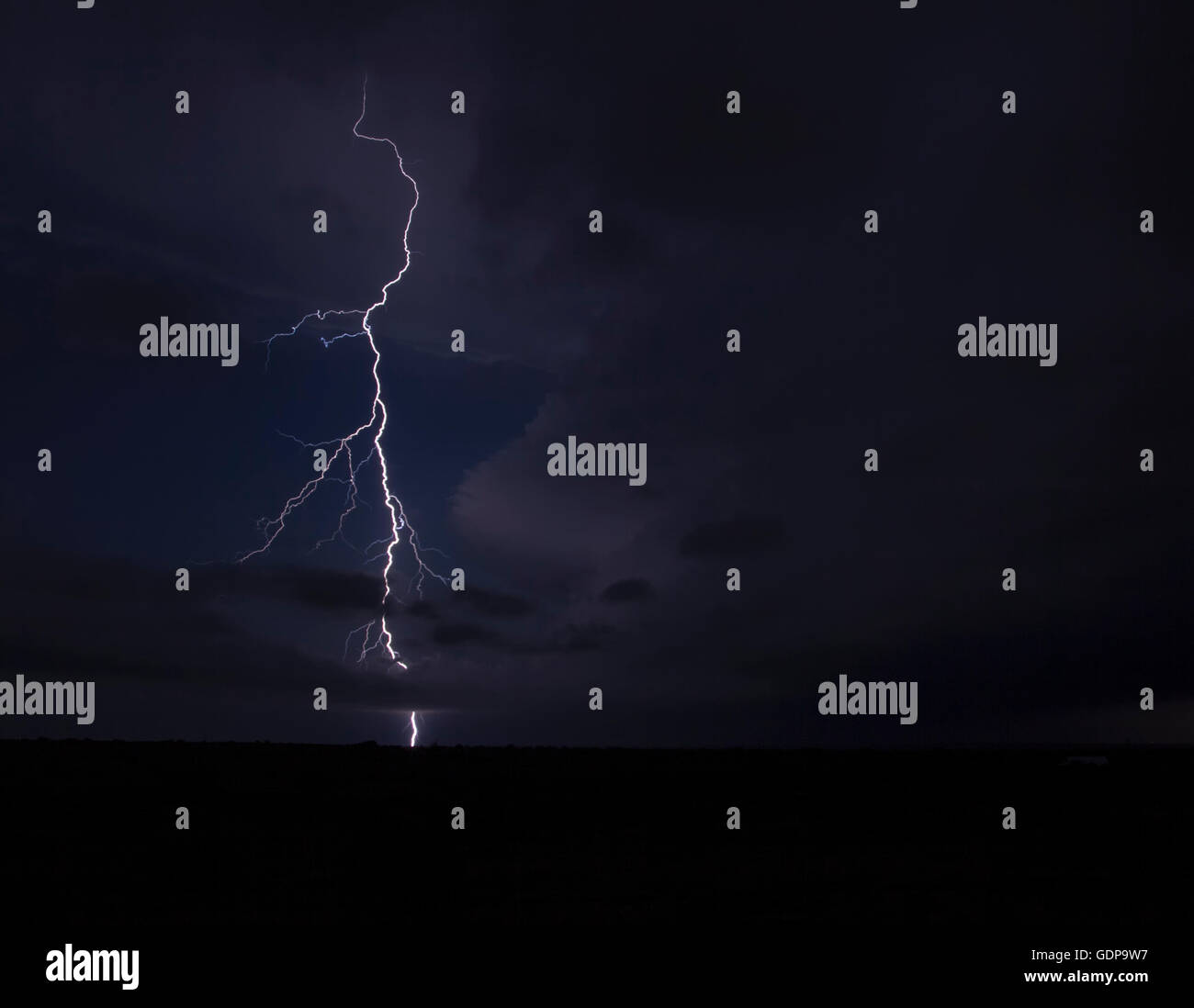 Une bifurcation des arcs à partir d'éclair l'enclume d'un orage tornadiques dans le Texas Panhandle Banque D'Images