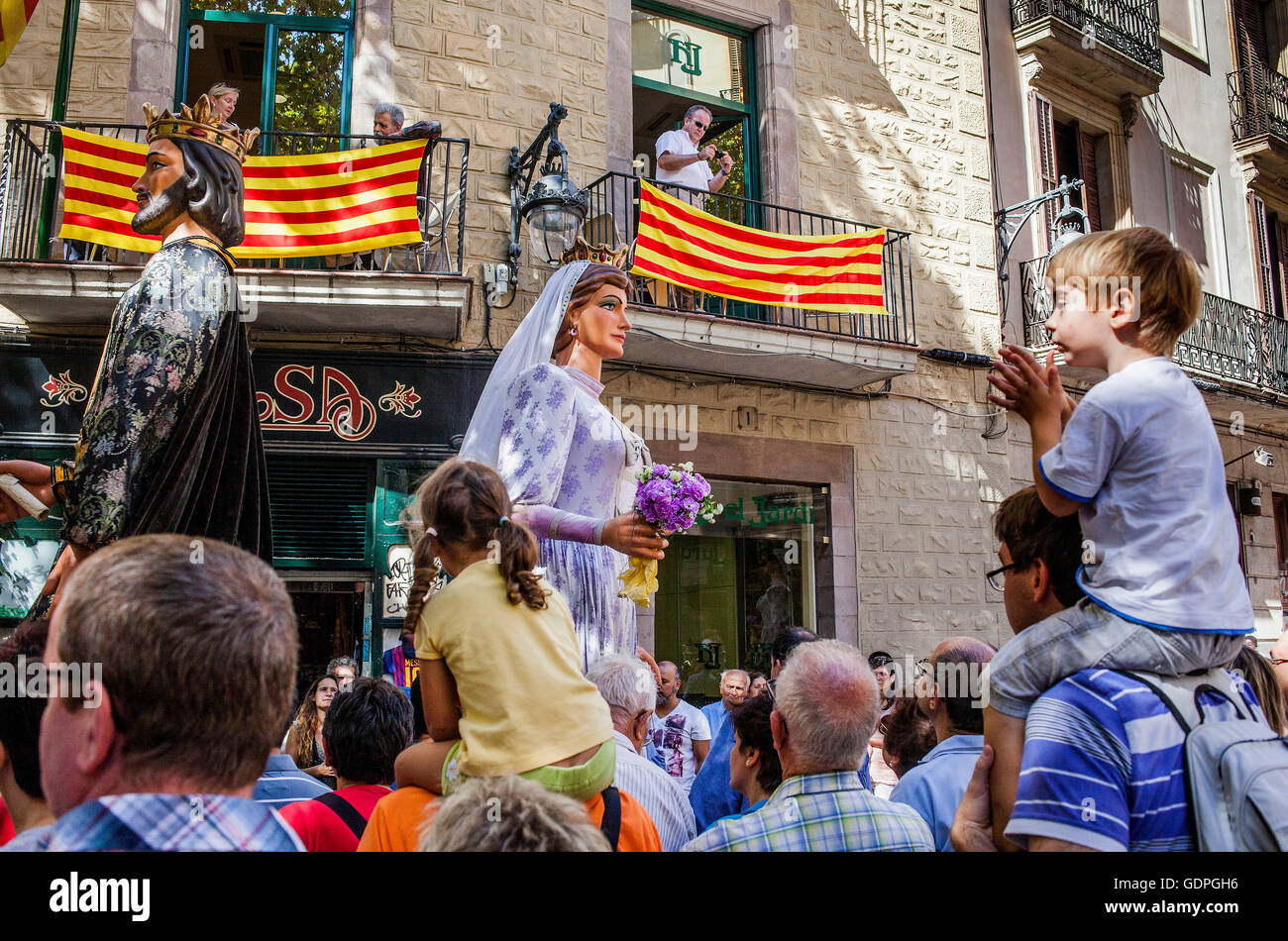 Au cours de la Merce géants Festival. La Plaça del Pi. Barcelone. La Catalogne. Espagne Banque D'Images