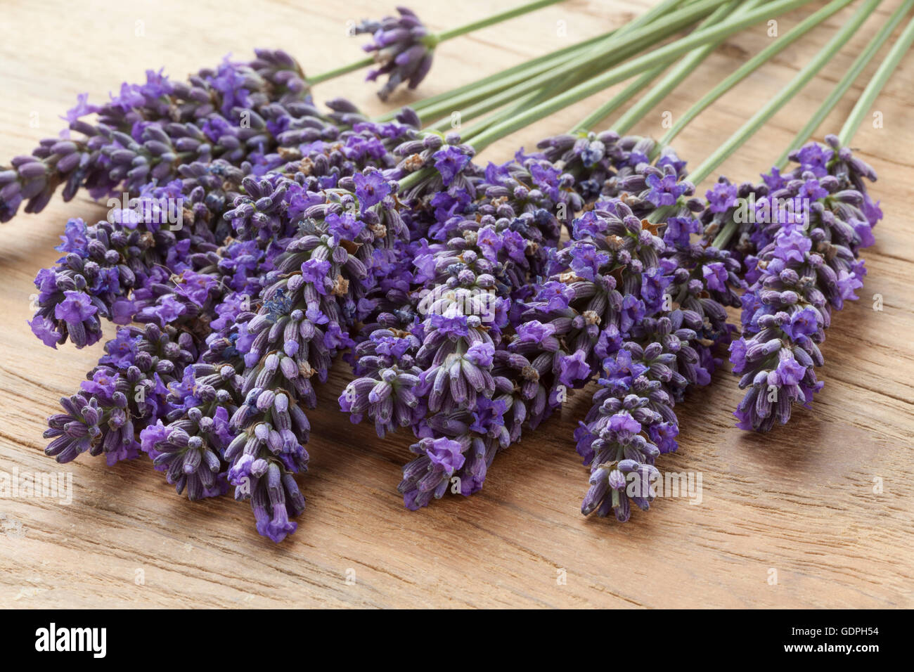 Fleurs de lavande violette fraîche sur la table Photo Stock - Alamy