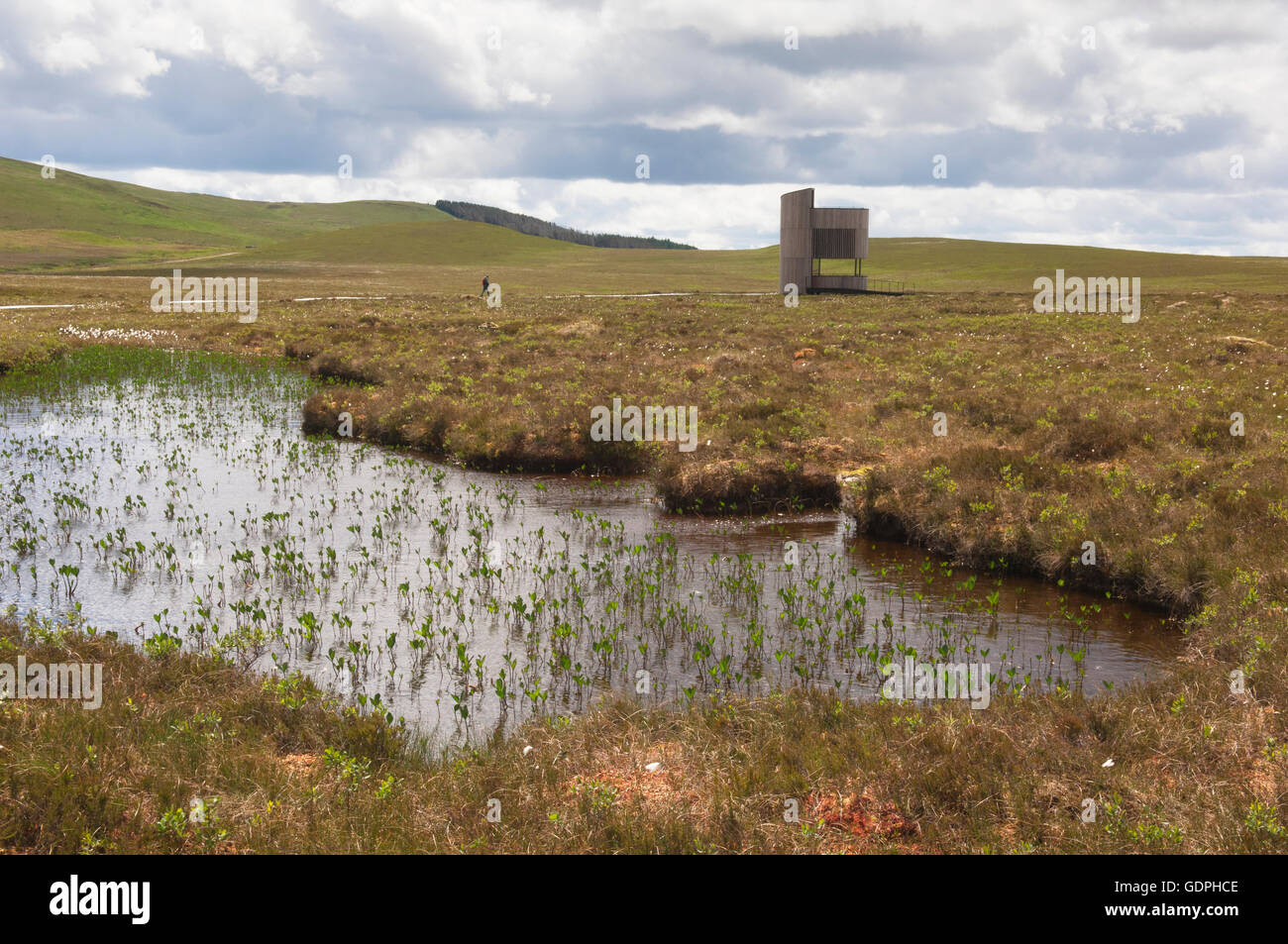 La tour d'observation modernes à Forsinard Réserve Naturelle RSPB - Sutherland, de l'Écosse. Banque D'Images