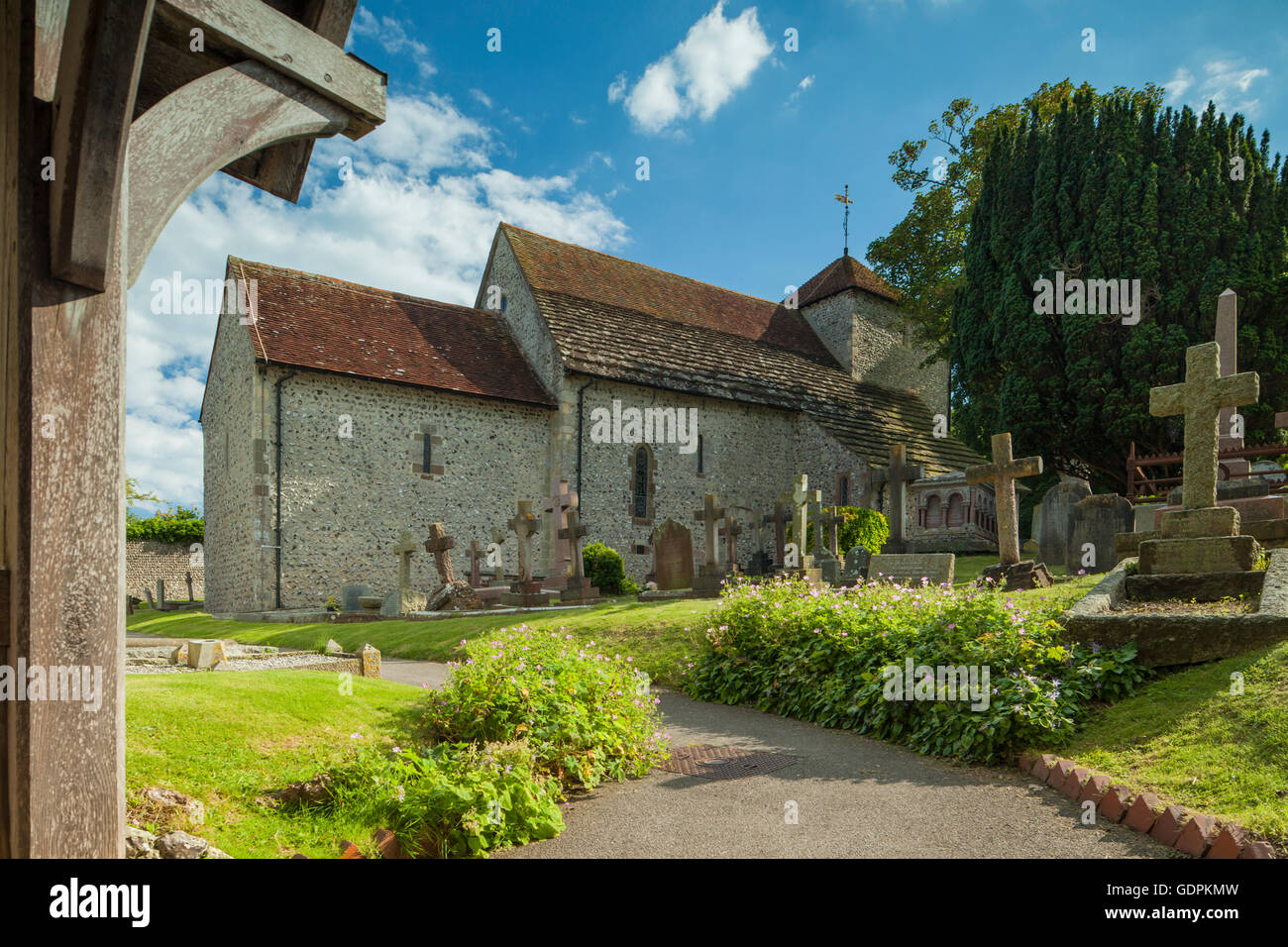 Norman Church of St wulfran dans l'ovingdean village, Angleterre. Banque D'Images