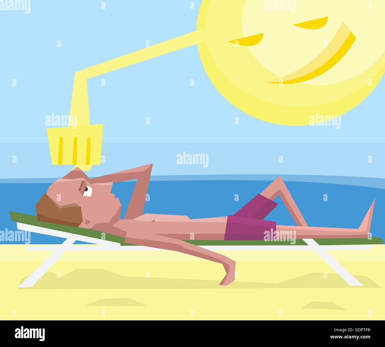 Man getting insolation au beach - funny cartoon illustration vecteur coloré Illustration de Vecteur