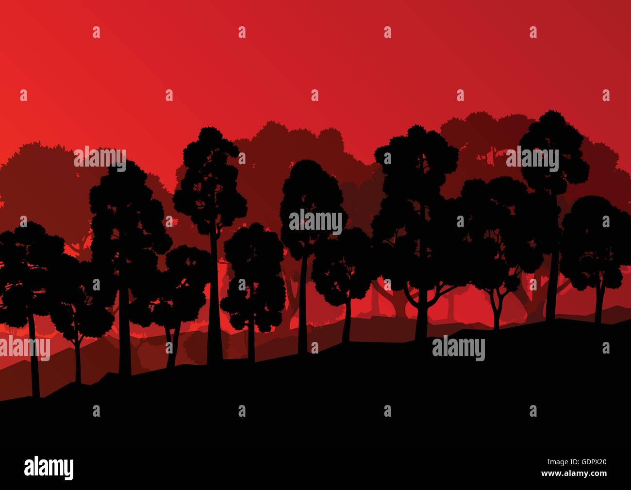 Les arbres des forêts naturelles silhouettes illustration détaillée paysage sauvage vecteur d'arrière-plan Illustration de Vecteur