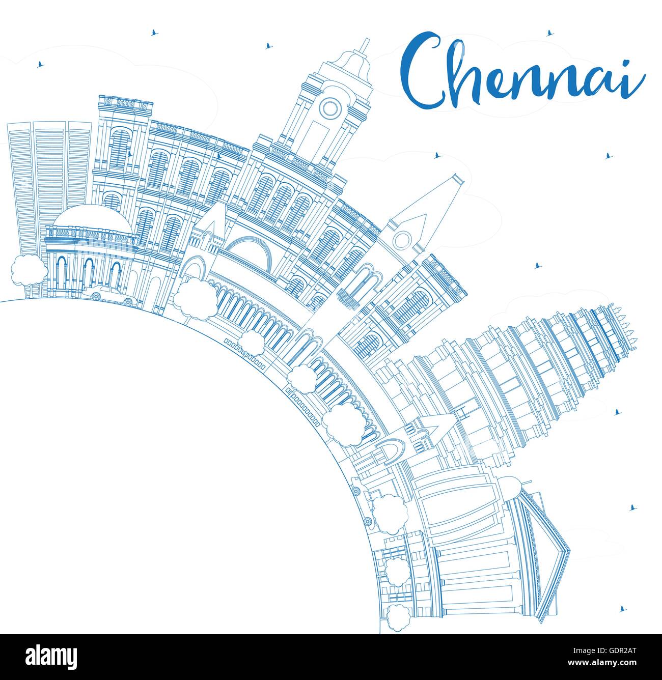 Grandes lignes de repère bleu horizon avec Chennai et copier l'espace. Vector Illustration. Les voyages d'affaires et tourisme Concept Illustration de Vecteur