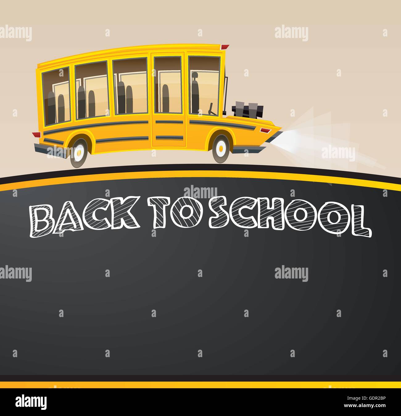 School bus can. Vector Illustration. En Bus de course Cartoon Style avec gros moteur et de copier l'espace. Retour à l'école le tableau noir Illustration de Vecteur
