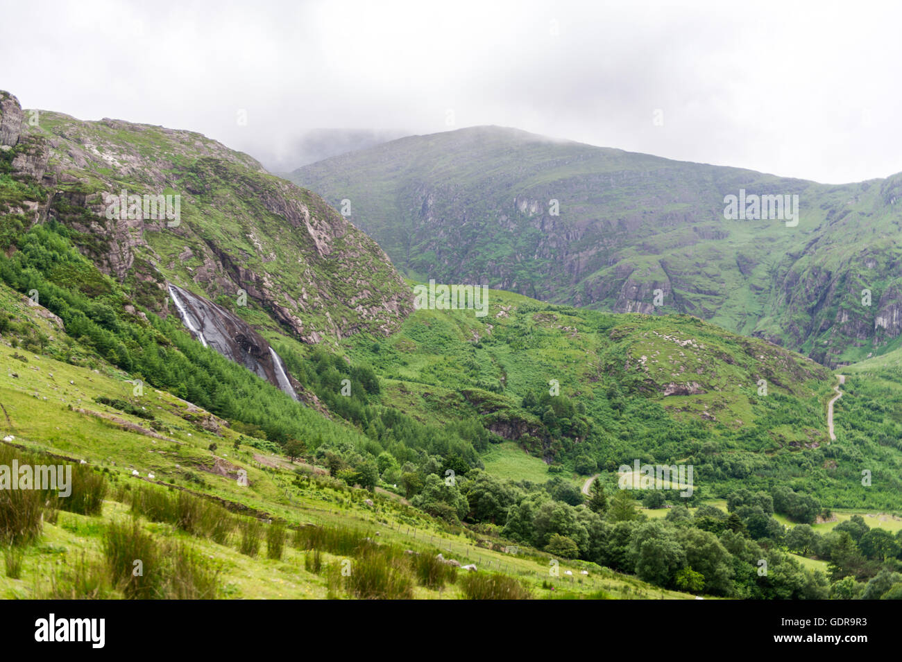 Vue paysage de parc Gleninchaquin, Kenmare, Kerry, Irlande. Banque D'Images