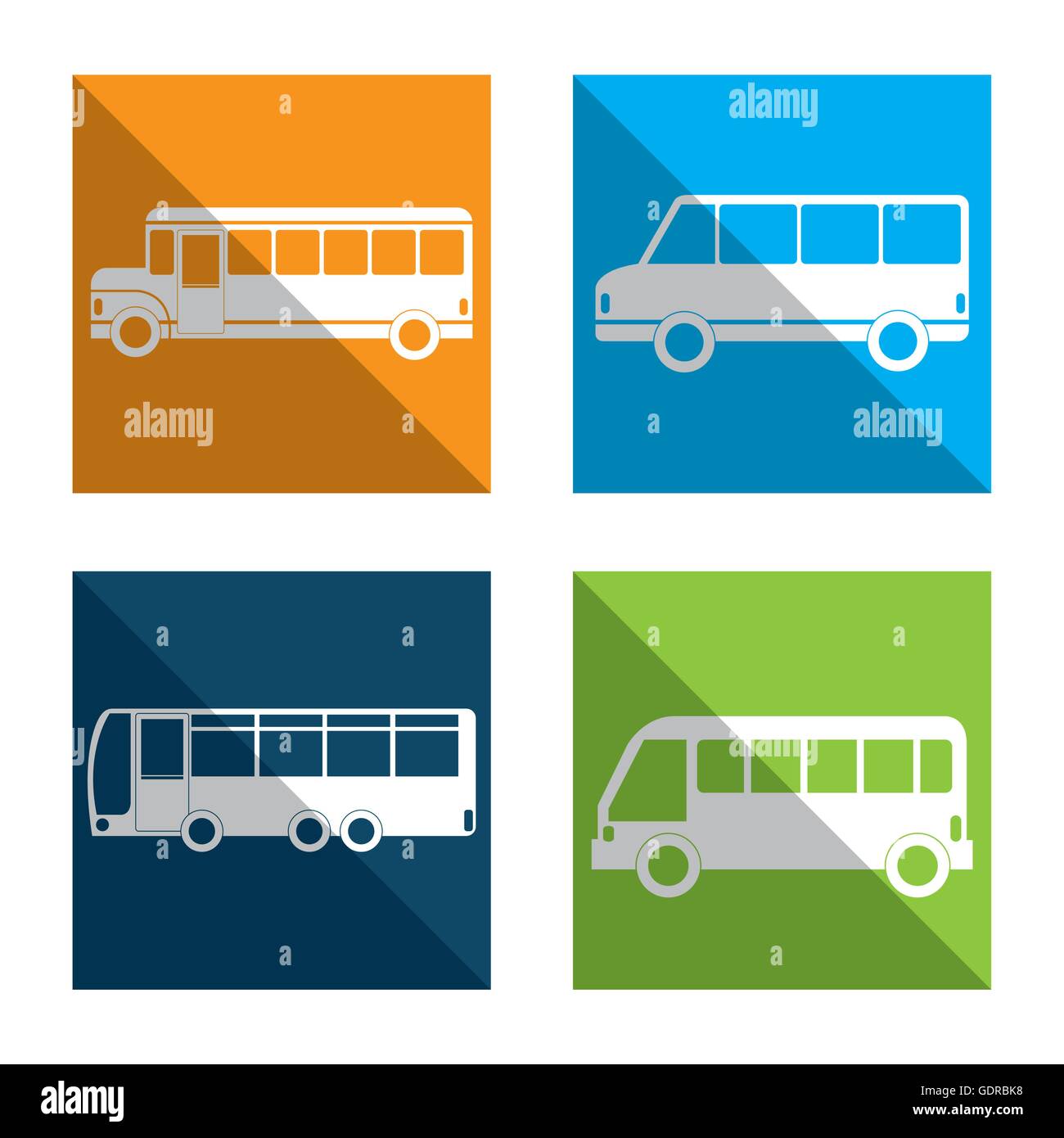 Types de bus set design isolés des icônes Illustration de Vecteur