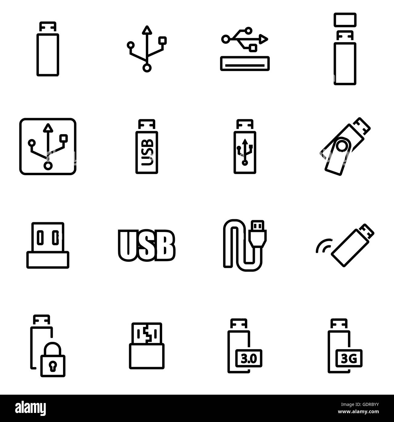 Ligne vecteur icône usb situé sur fond blanc Illustration de Vecteur