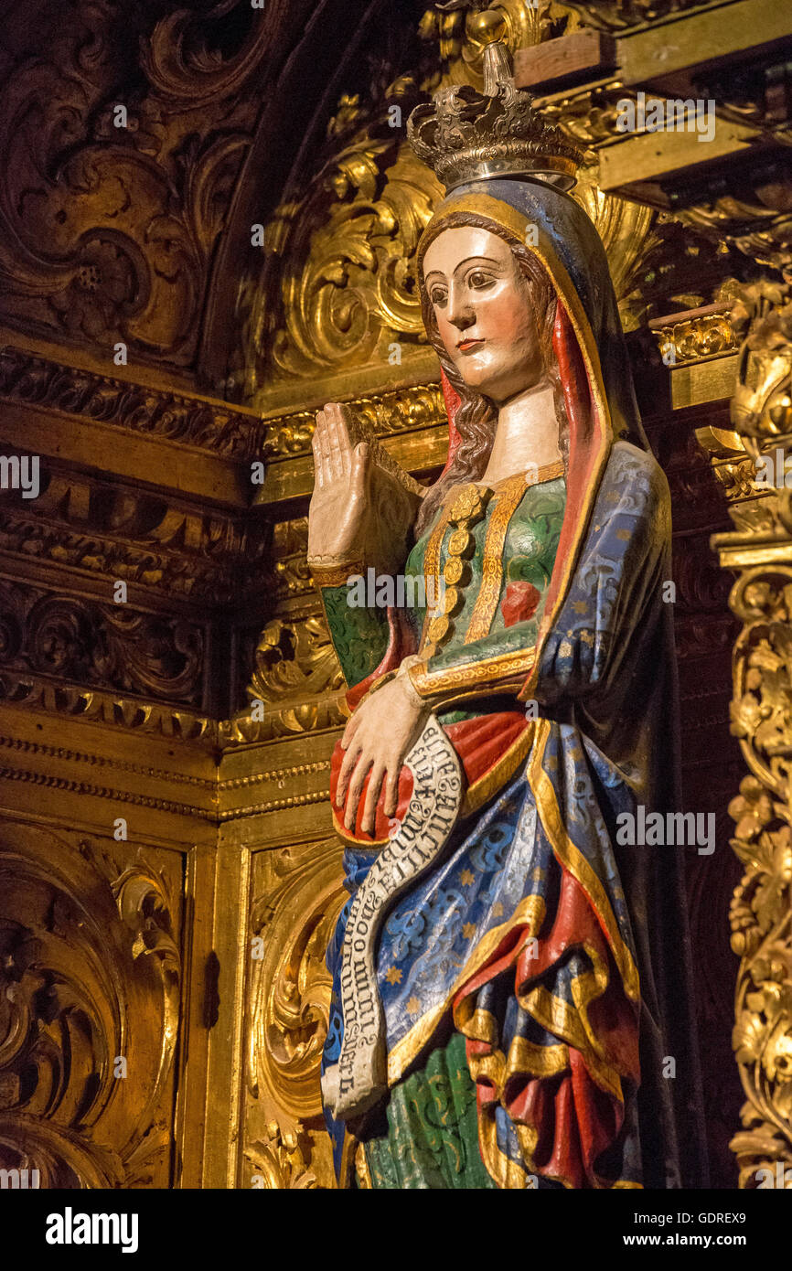 Statue de Maria enceinte, représentation de la Vierge Marie enceinte, Sé Catedral de Évora Sé Catedral Basilica de Nossa, Evora, Banque D'Images