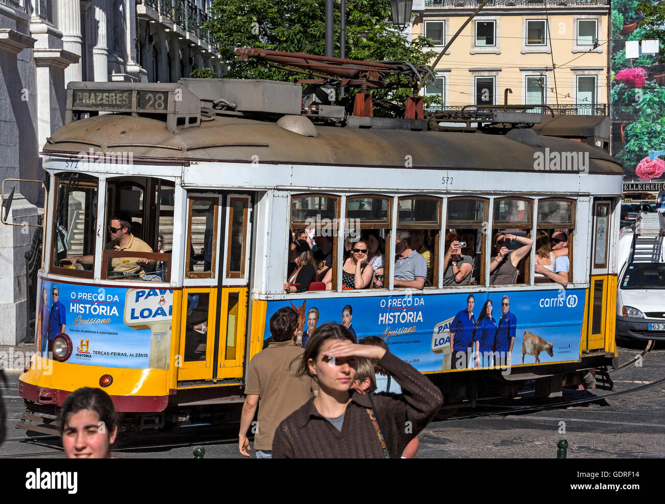 Le Tram 28, les transports publics, Lisbonne, Lisbonne, scène de rue, Portugal, Europe, voyage, billet d'PhotographyTram 28, les tr Banque D'Images