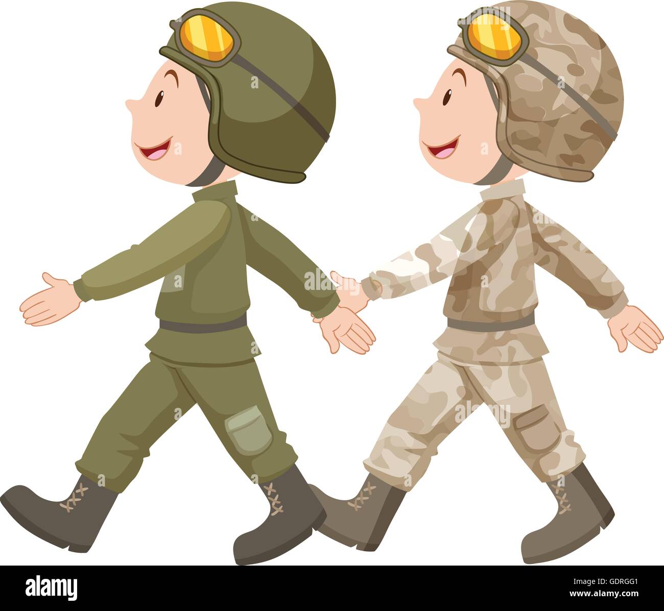 Deux soldats en uniforme marchant illustration Illustration de Vecteur