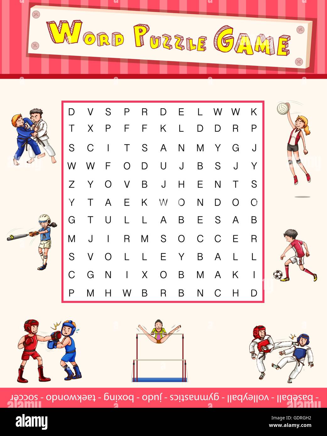 Modèle de jeu avec word puzzle d'illustration sport Illustration de Vecteur