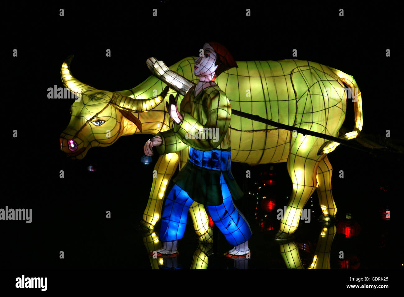 Ox lanterne. Chaque année, le Jardin botanique de Montréal dispose d'un festival de lanternes chinoises. Banque D'Images