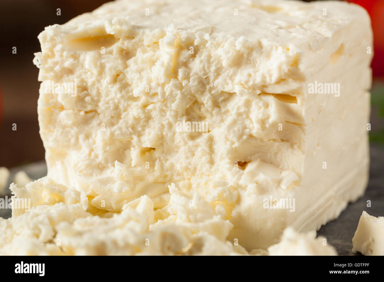 Fromage Feta blanc biologique des matières premières pour l'effritement Banque D'Images
