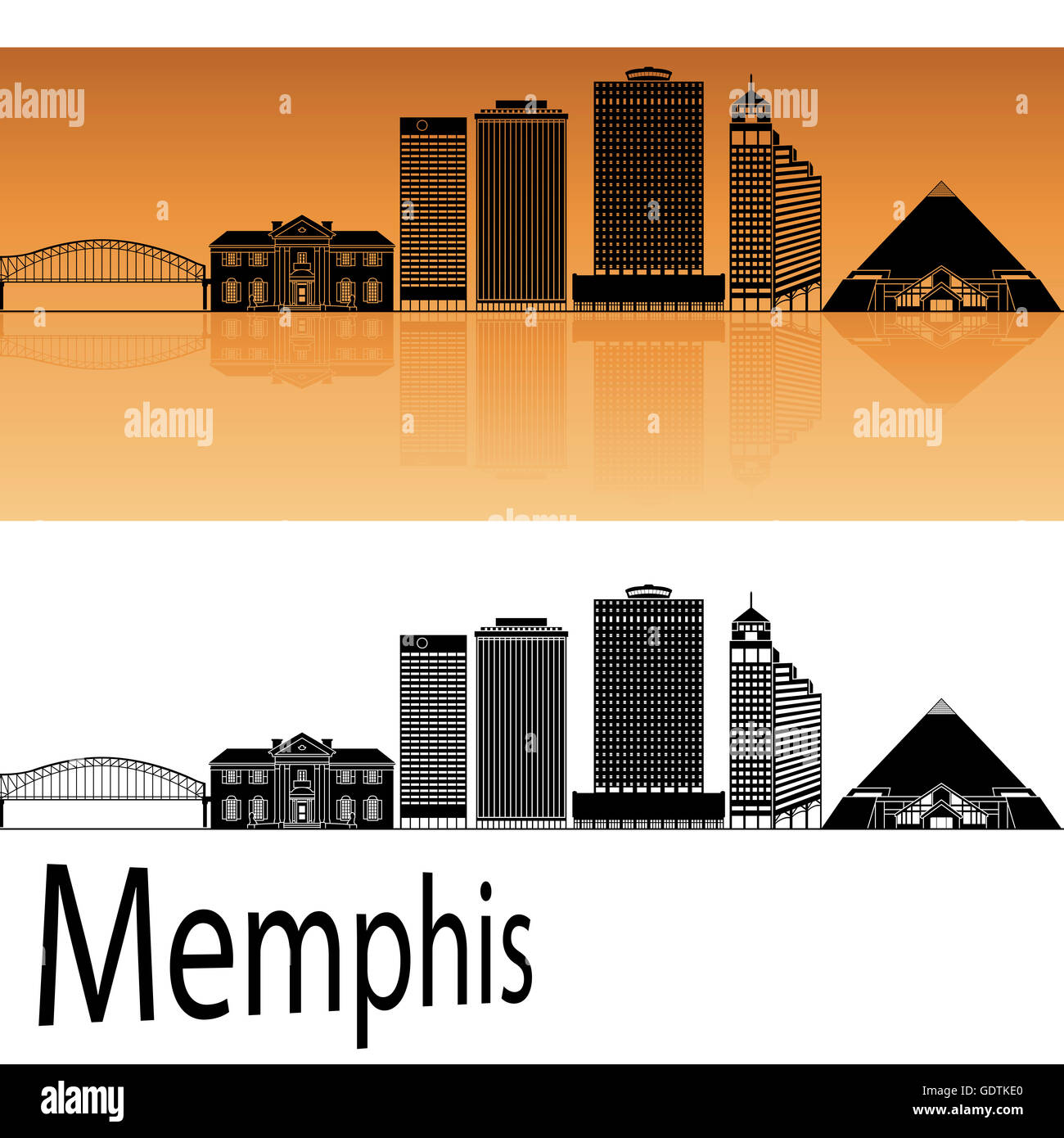 Memphis skyline en fond orange en fichier vectoriel éditable Banque D'Images