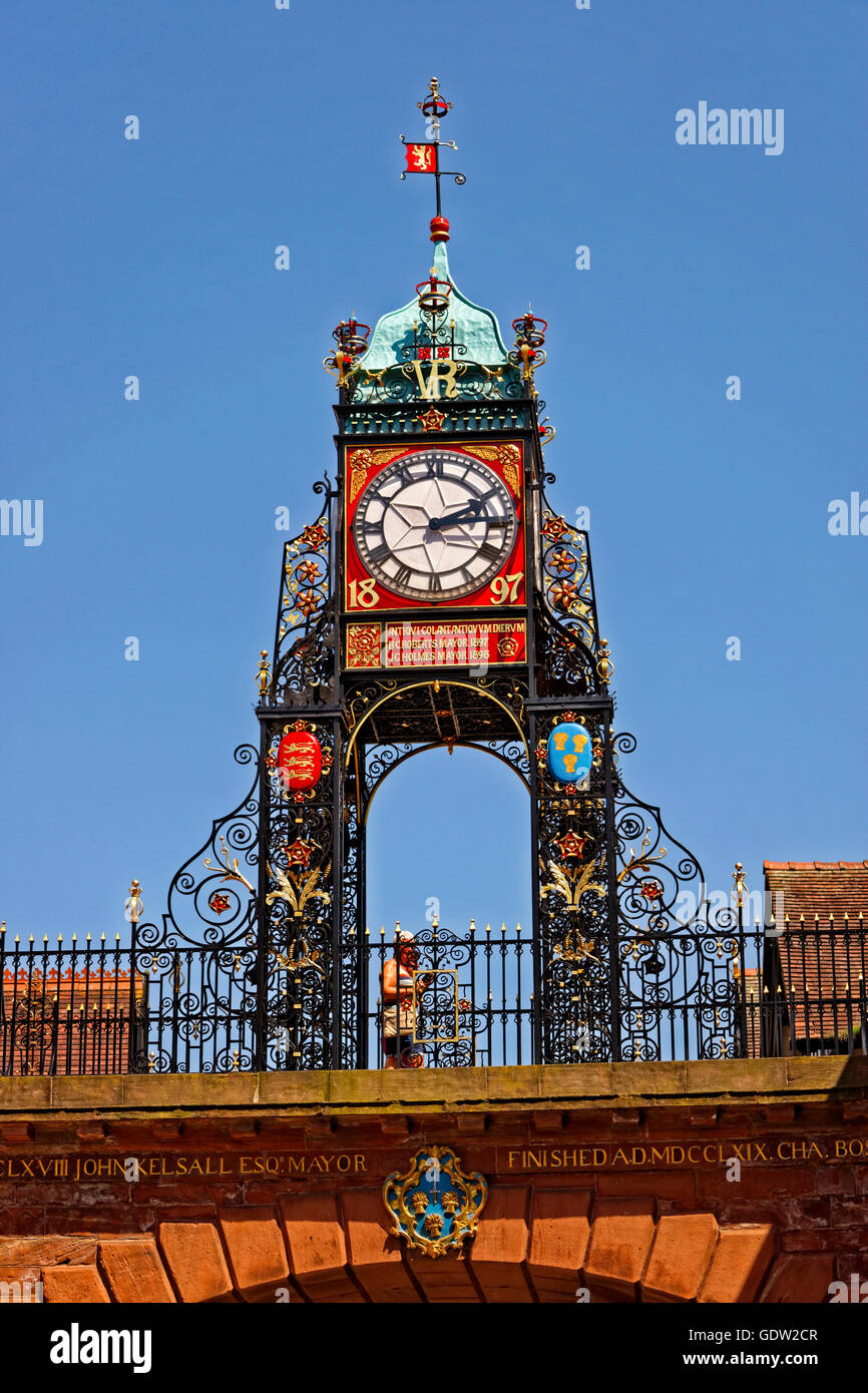 L'horloge de la ville de Chester, Chester, ville du comté de Cheshire, Angleterre. UK Banque D'Images