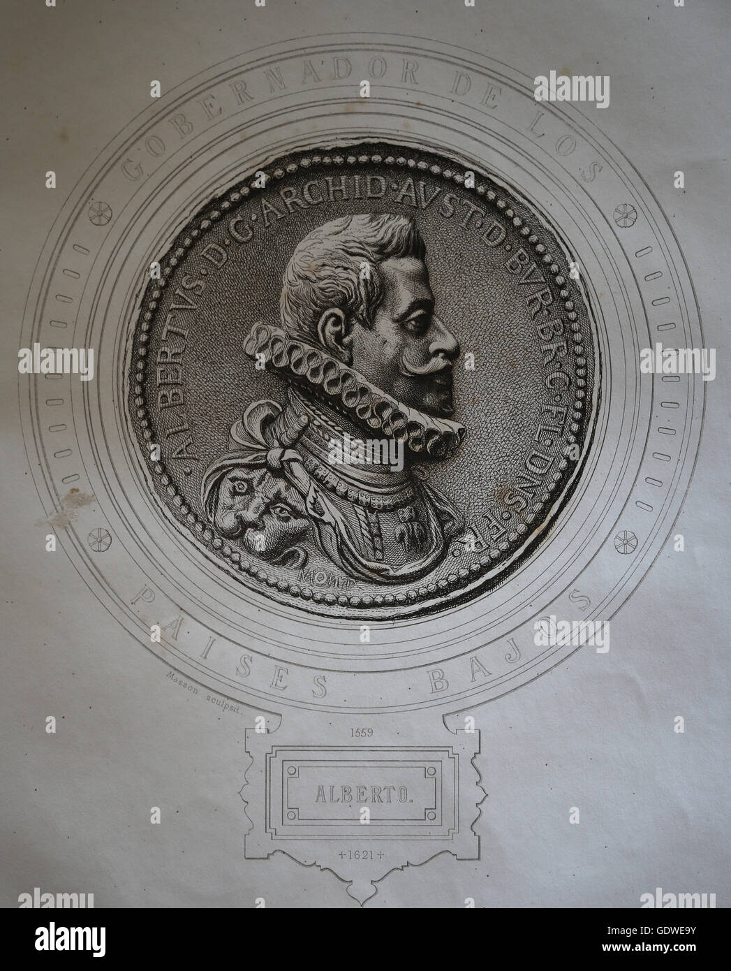 Albert VII, l'Archiduc d'Autriche (1559-1621). Gouverneur général de l'Pays-Bas des Habsbourg. Portrait. Gravure, 19e siècle Banque D'Images