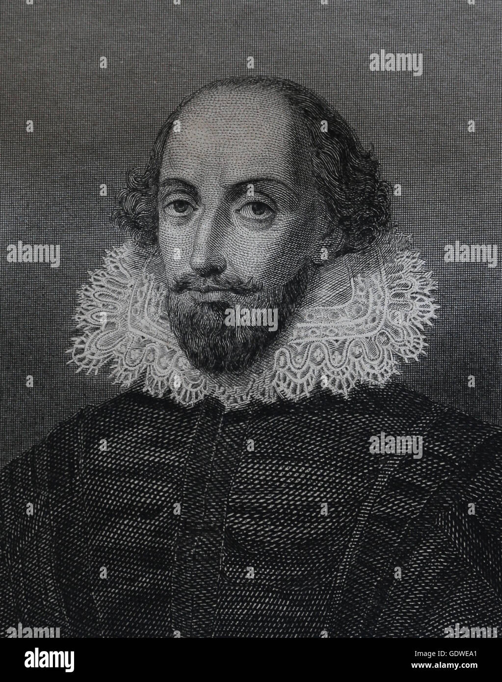 William Shakespeare (1564-1616). L'écrivain anglais. Renaissance. L'Ère Élisabéthaine. Portrait. Gravure, 19ème siècle. Banque D'Images
