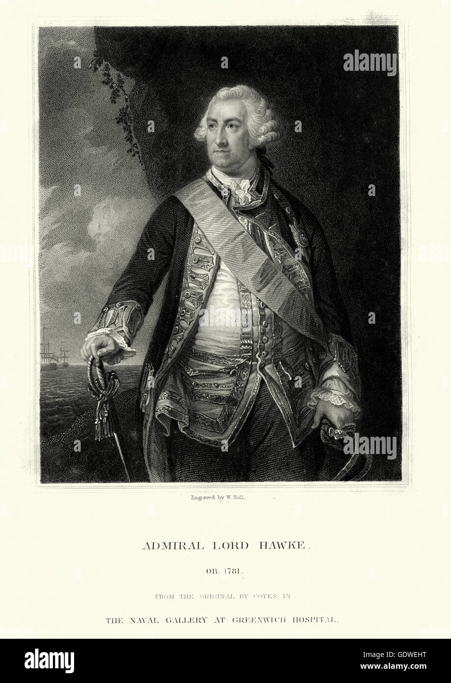 Portrait d'Edward Hawke, 1er baron Hawke un amiral de la Marine royale. Hawke un victoire sur une flotte française à la Ba Banque D'Images