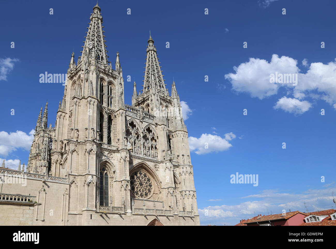 L'Espagne. Burgos. Cathédrale de Saint Mary. De style gothique. Façade de Saint Mary. Banque D'Images