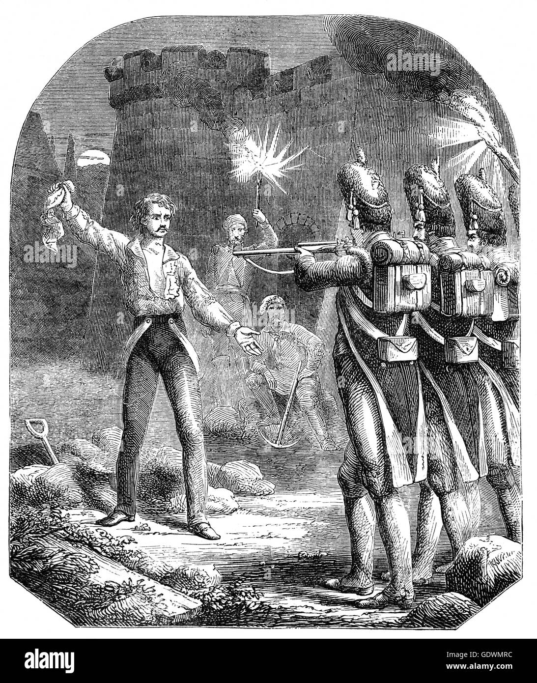 L'exécution de Louis Antoine de Bourbon, duc d'Enghien ((1772 - 1804), un membre de la famille de Bourbon des rois de France, il a été exécuté sur des accusations d'avoir aidé la Grande-Bretagne et complote contre la France. Banque D'Images