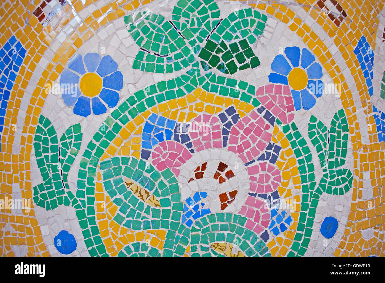 Palau de la Musica Catalana, tuile mosaïque, détail de l'ancien bureau de ticket, par Lluís Domènech i Montaner, Barcelone, Espagne Banque D'Images