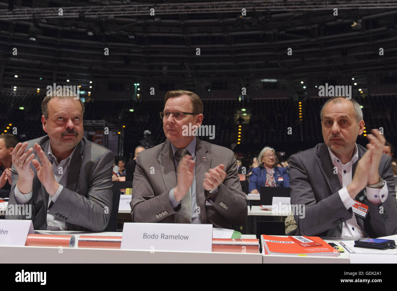 Wulf Galler, Bodo Ramelow et Rico Gebhardt à Berlin, Allemagne, 2014 Banque D'Images