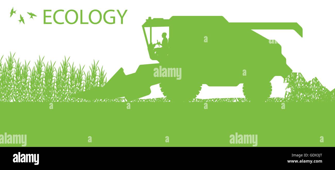 Moissonneuse-batteuse agricole agriculture saisonnière concept écologie du paysage Illustration de Vecteur