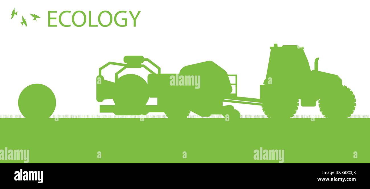 Arrière-plan de l'écologie l'agriculture biologique avec concept de vecteur de bottes de foin pour tracteur poster Illustration de Vecteur