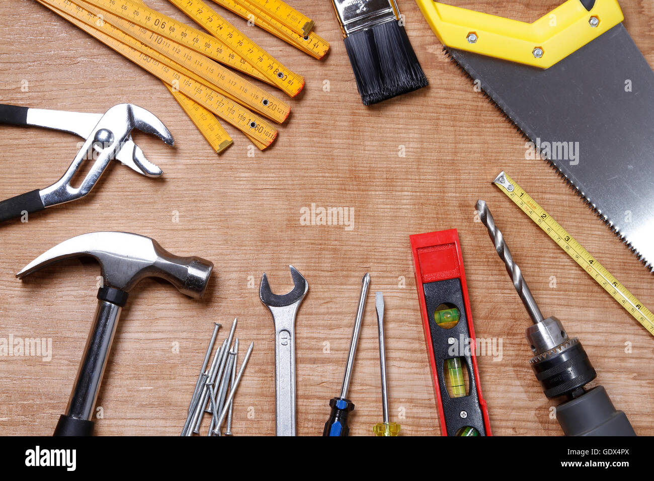 Outils de travail sur bois assortis Banque D'Images