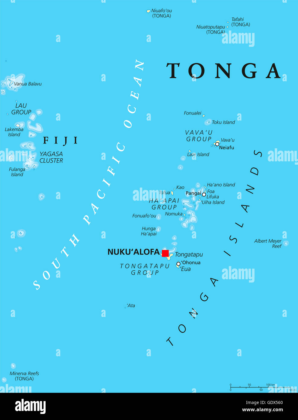 Tonga Nukualofa capital politique avec la carte. Royaume, État souverain et l'archipel de Polynésie avec l'île principale de Tongatapu Banque D'Images