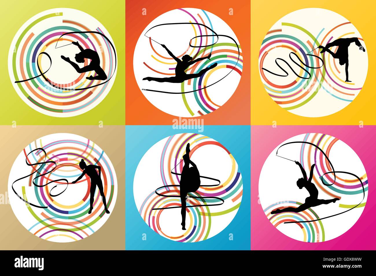 La gymnastique artistique avec ruban vector background concept set Illustration de Vecteur