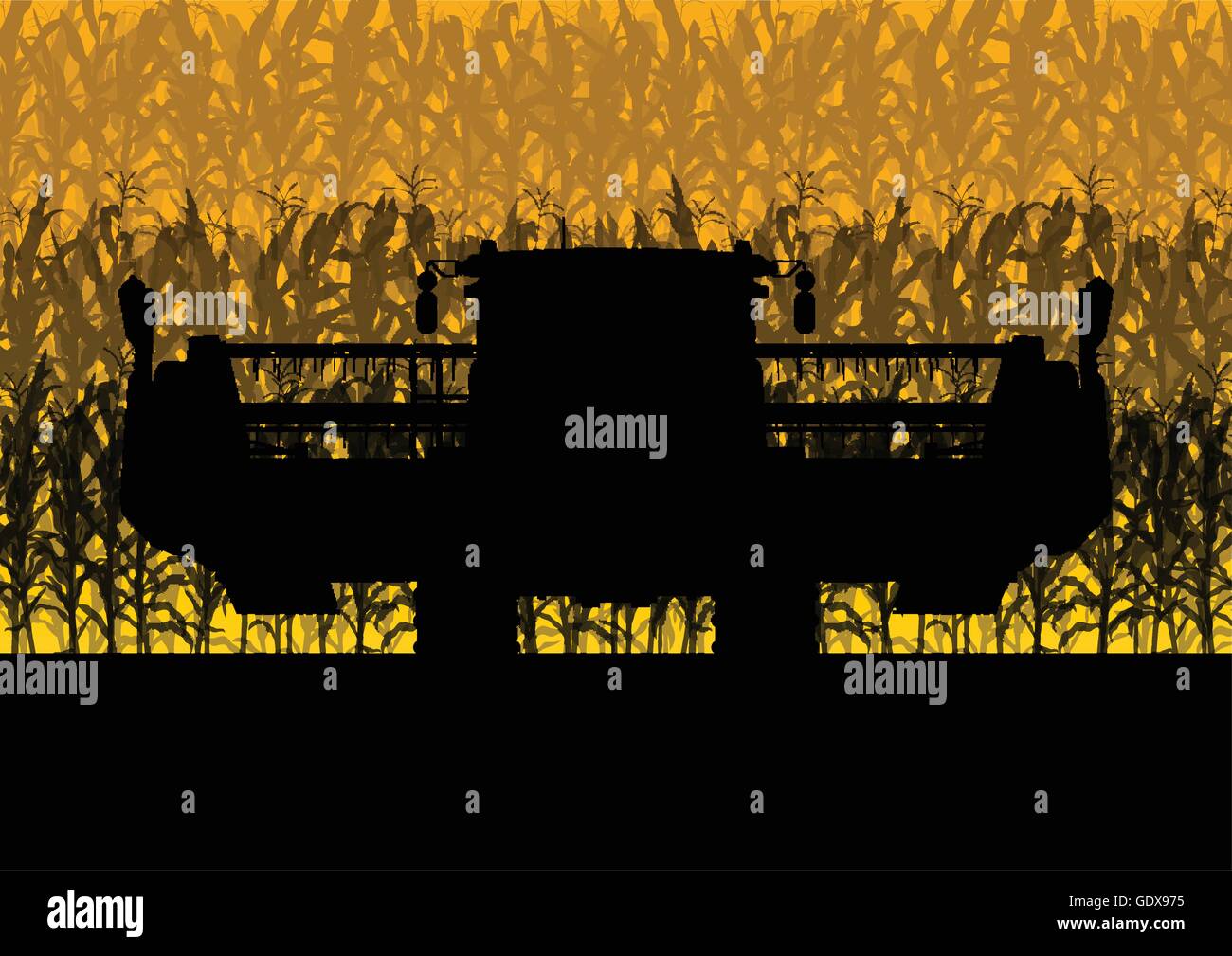 Champ de maïs de la récolte avec une moissonneuse-batteuse abstrait Jaune automne fond vecteur rural Illustration de Vecteur