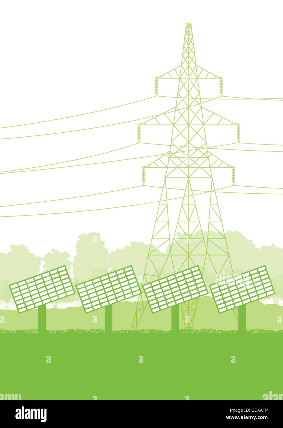 Panneau solaire et tours à haute tension de fond vecteur concept vert écologie Illustration de Vecteur