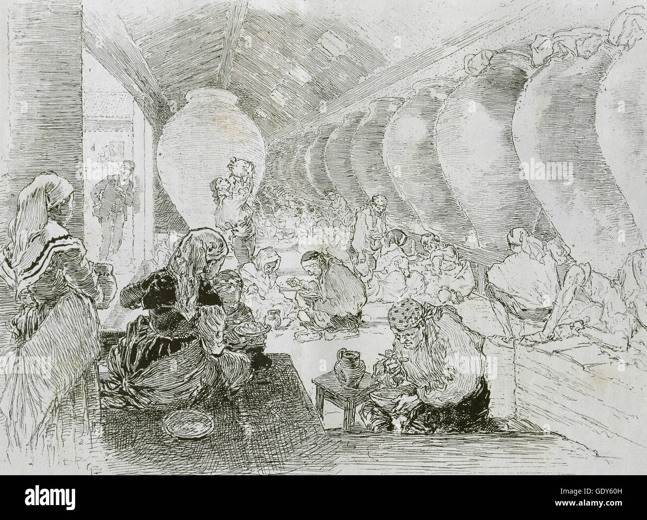 Auguste Florian Jaccaci (1857-1930). L'auteur français. Le Tour du Monde. Journal des voyages. Au pays de Don Quichotte (Sur les traces de Don Quichotte). Manzanares. Cave. Illustration par Daniel Vierge (1851-1904). Paris, 1897. Banque D'Images