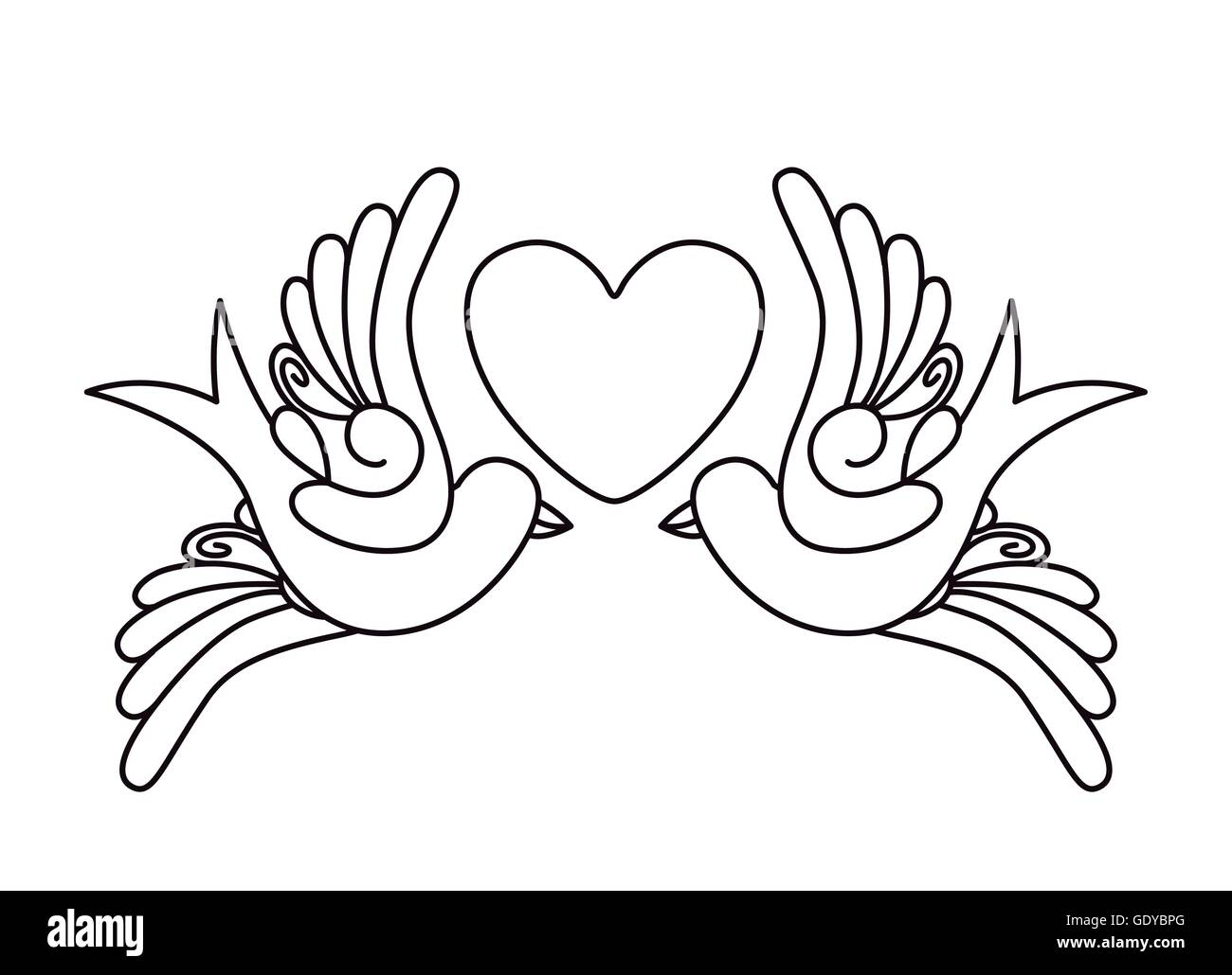 Tatouage Colombe Avec Coeur Cœur et les oiseaux isolés tattoo design icône Image Vectorielle Stock -  Alamy