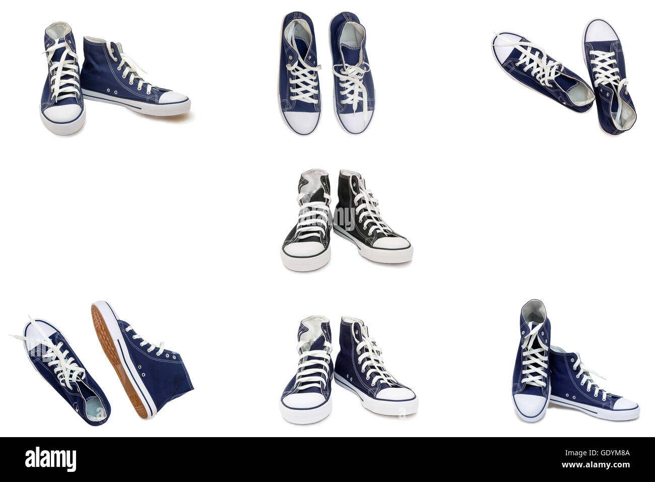 Pratique pour le sport mens sneakers en bleu foncé tissus épais. Présenté sur un fond blanc. Banque D'Images