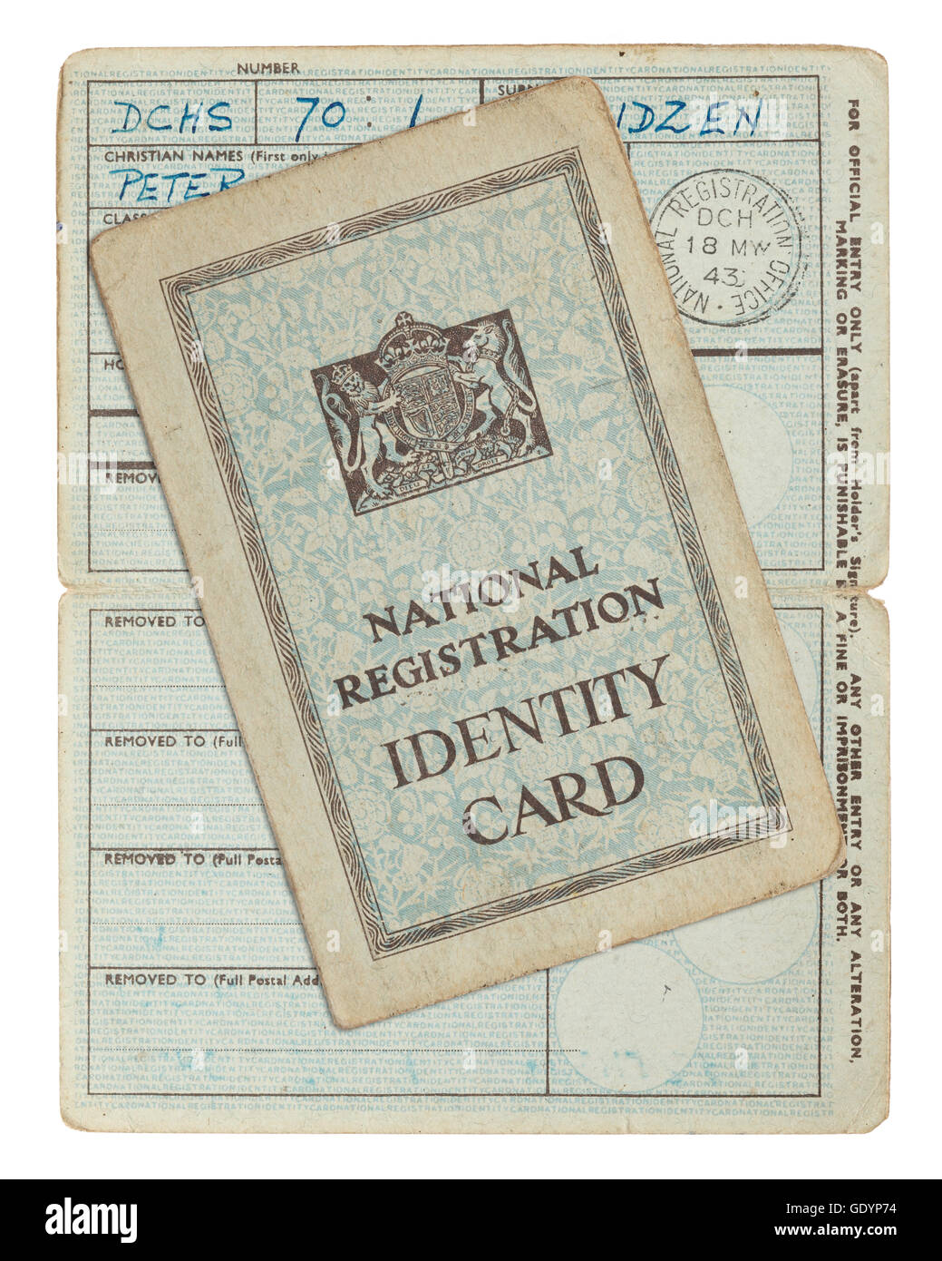 Fiche d'identité de citoyen britannique, mai 1943 Banque D'Images