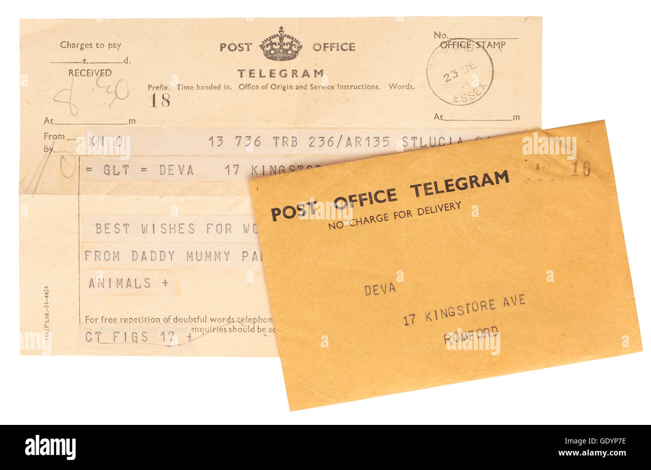 Télégramme du bureau de poste Banque D'Images